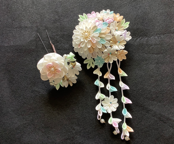 みさっこ様オーダー品 つまみ細工の髪飾り かんざし 百福堂momofukudou