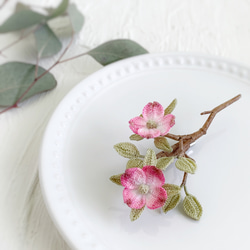 ハナミズキのブローチ　大　レース編みアクセサリー　花水木　ドッグウッド　dogwood 2枚目の画像