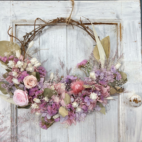 ピンクパープルの華やかナチュラルリース リース ortensia  