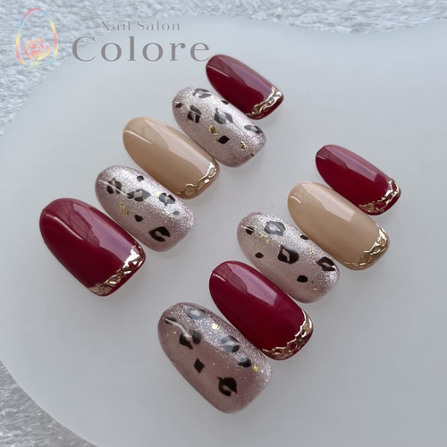 オーダーネイルチップNo.76 レオパード柄 大人可愛い マグネットベース