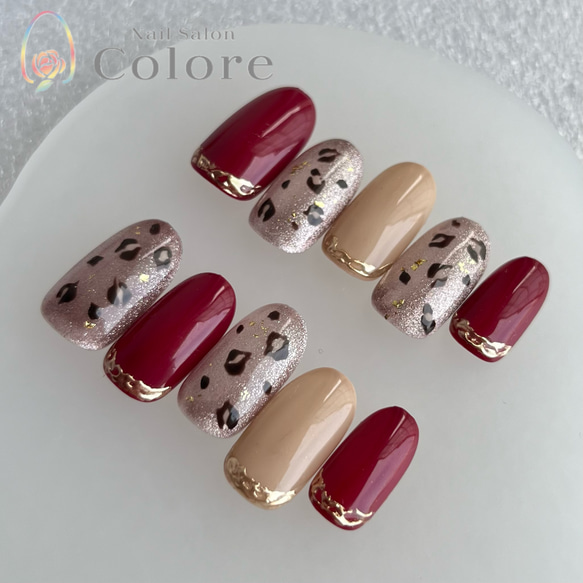 オーダーネイルチップNo.76 レオパード柄 大人可愛い マグネットベース オーダーネイルチップNo.76 レオパード柄 大人可愛い マグネット