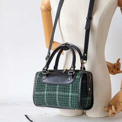 羊毛 x 皮革拼接 真皮手工雙拉鍊波士頓迷你包 第4張的照片