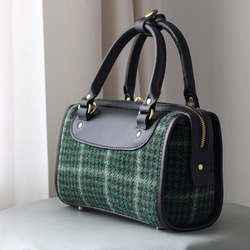 羊毛 x 皮革拼接 真皮手工雙拉鍊波士頓迷你包 第2張的照片