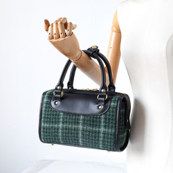 羊毛 x 皮革拼接 真皮手工雙拉鍊波士頓迷你包 第9張的照片