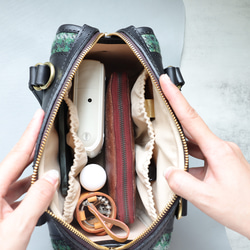 羊毛 x 皮革拼接 真皮手工雙拉鍊波士頓迷你包 第11張的照片