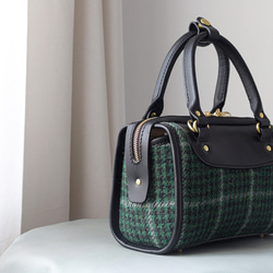 羊毛 x 皮革拼接 真皮手工雙拉鍊波士頓迷你包 第3張的照片