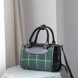 羊毛 x 皮革拼接 真皮手工雙拉鍊波士頓迷你包 第7張的照片