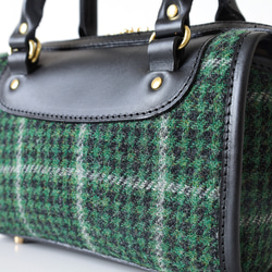 羊毛 x 皮革拼接 真皮手工雙拉鍊波士頓迷你包 第12張的照片