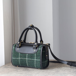 羊毛 x 皮革拼接 真皮手工雙拉鍊波士頓迷你包 第8張的照片