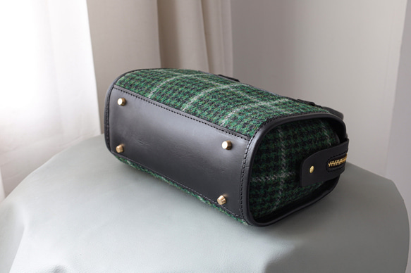 羊毛 x 皮革拼接 真皮手工雙拉鍊波士頓迷你包 第6張的照片