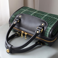 羊毛 x 皮革拼接 真皮手工雙拉鍊波士頓迷你包 第5張的照片