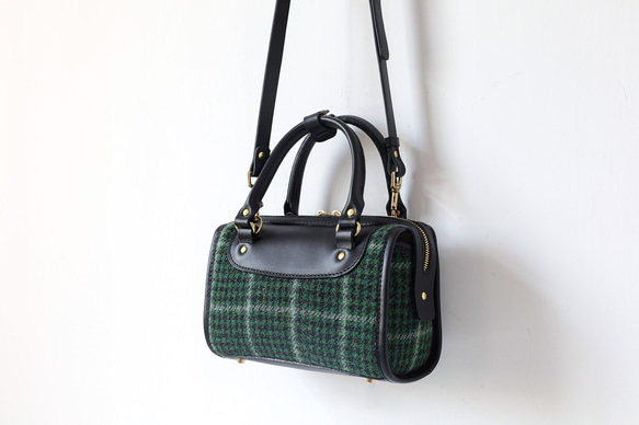 羊毛 x 皮革拼接 真皮手工雙拉鍊波士頓迷你包 第13張的照片