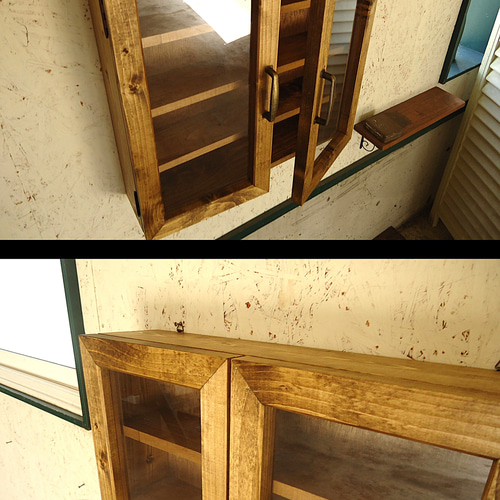 サイズオーダー可］-vintageroots-35壁掛けコレクションケース〈木製