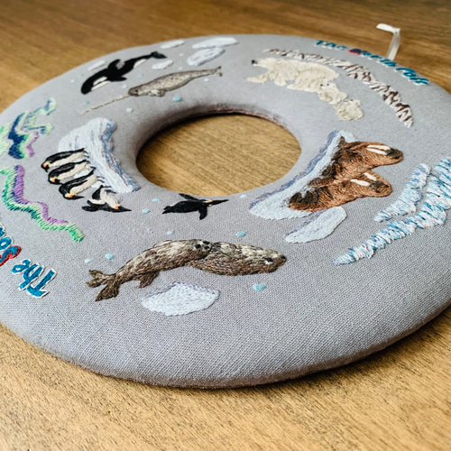 北極南極の動物たちの刺繍サークル壁掛け タペストリー その他アート