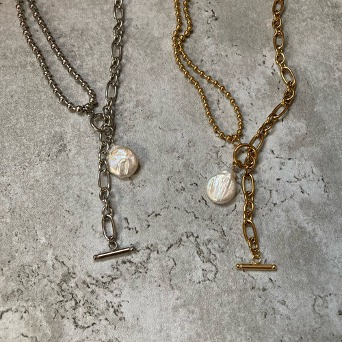 ー3way mix chain×pearlー サージカルステンレス チェーン