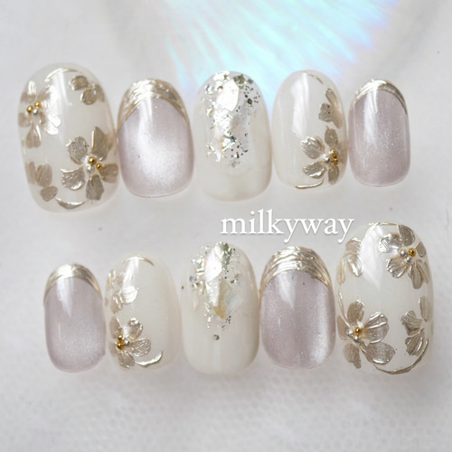 No.50 マグネット×ミラーフラワー オーダーネイルチップ 成人式