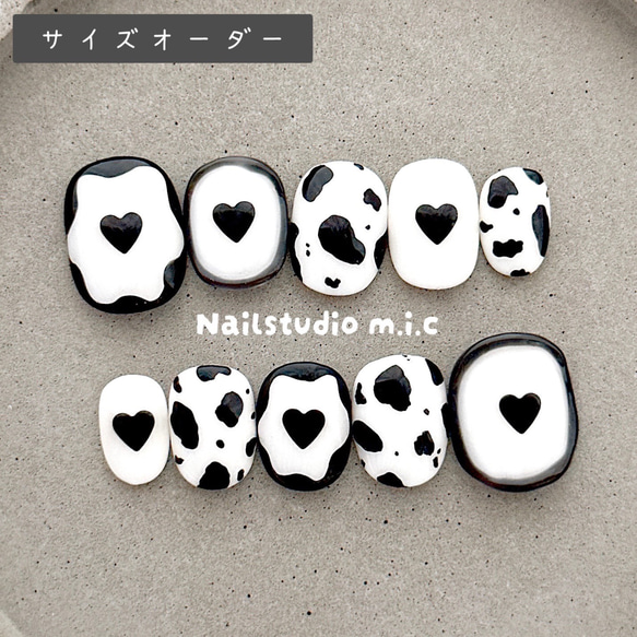 ネイルチップ サイズオーダー 韓国 ポップ ぷっくり ブラック ホワイト  