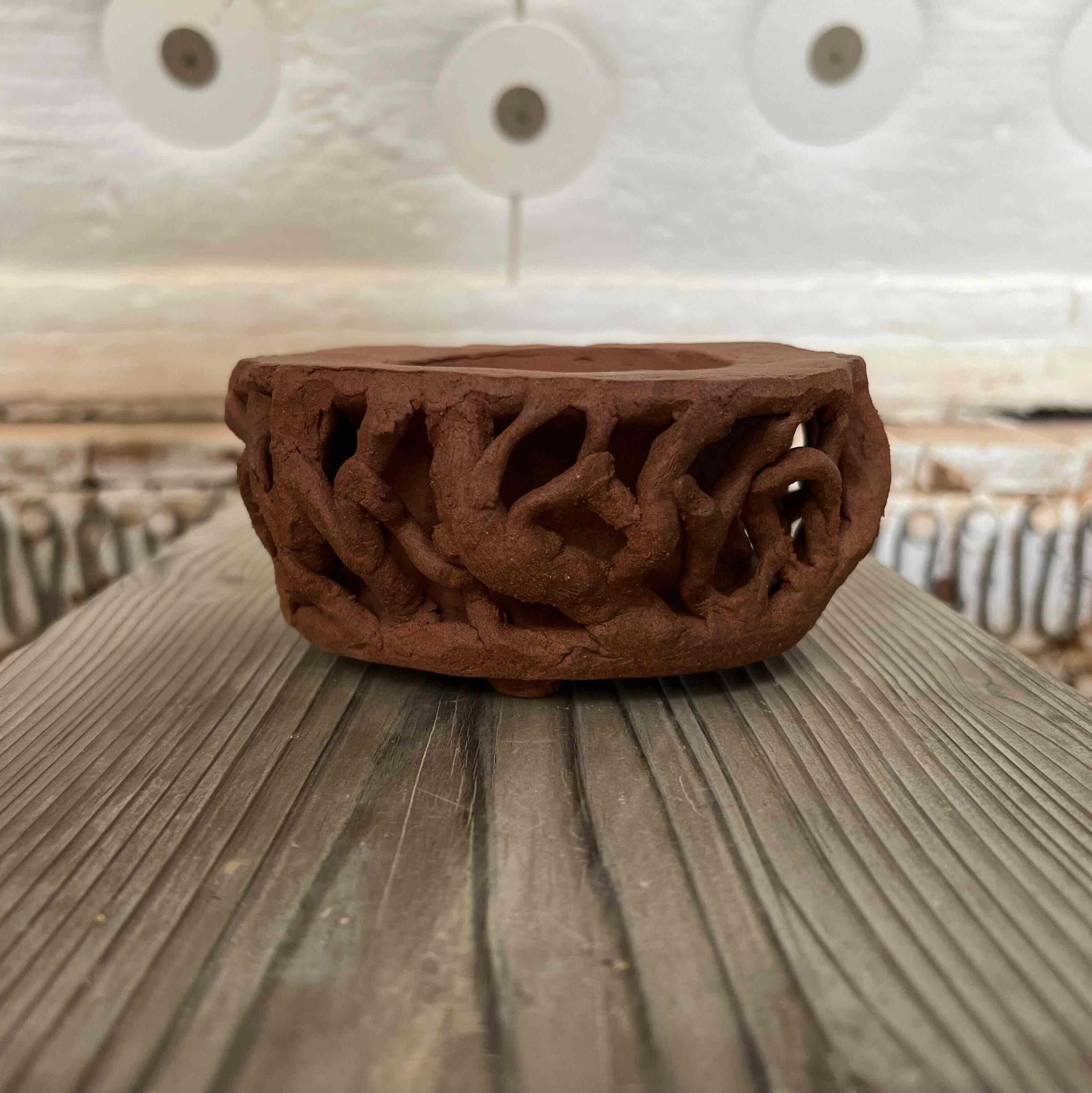 京焼・清水焼　焼き締め根模様　盆栽鉢