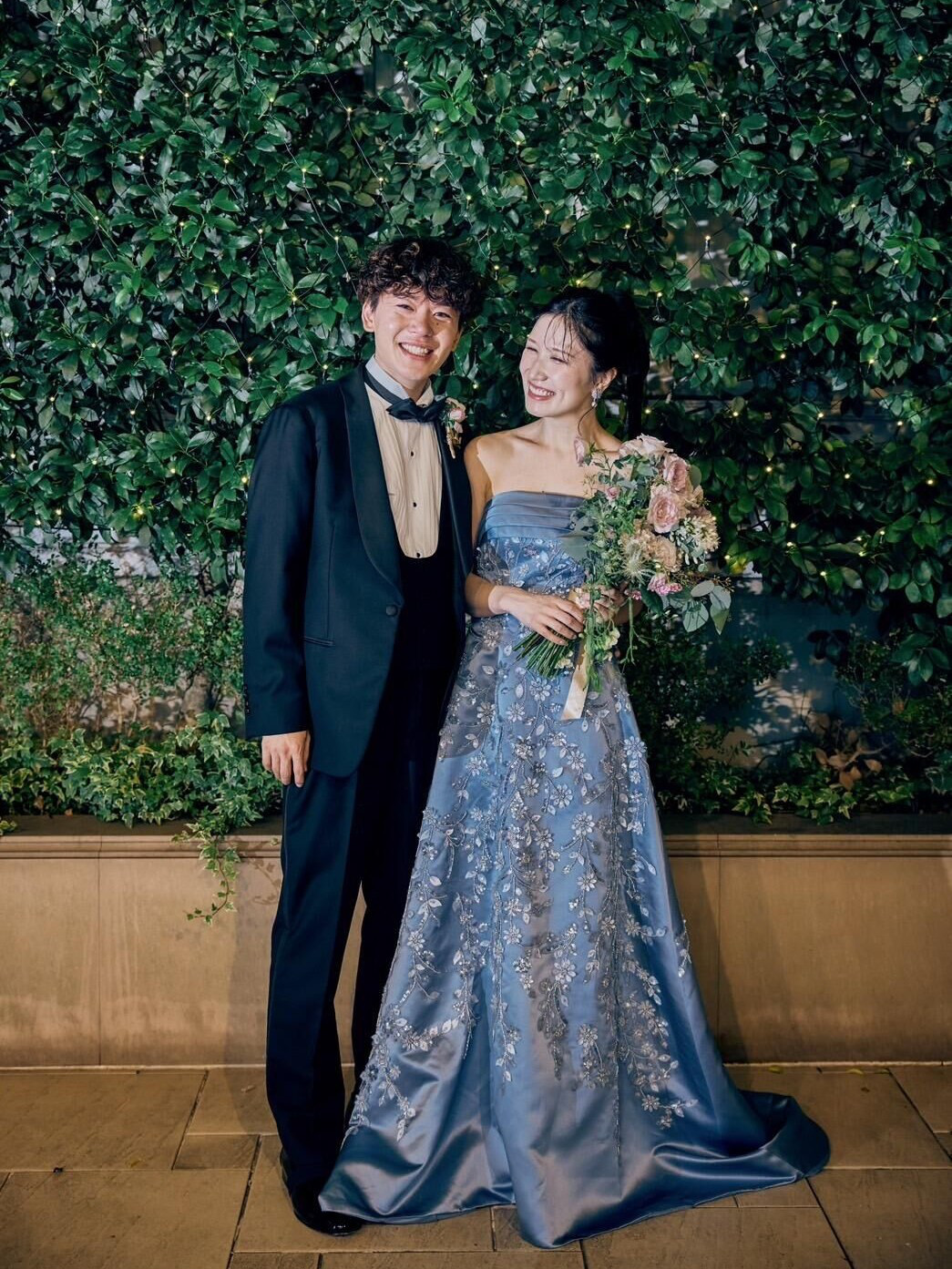 実例写真！高品質！パーティードレス 深ブルーグレー ピンク ベアトップ 取り外し可能トレーン 憧れのドレス クラシカル