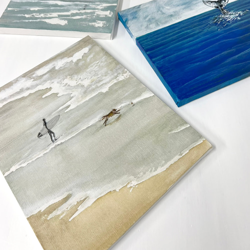 原画　F3キャンバス 海に浮かぶ白猫　手描き　アクリル画　ハンドメイド 白猫魔法使い」SMサイズ額付きアート作品 アクリル画原画 猫