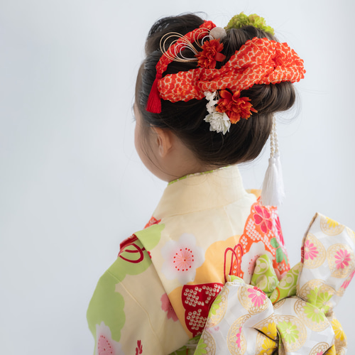 七五三7歳/ハーフ成人式髪飾り緑E】鹿の子(かのこ)ちんころ赤 七五三7歳/ハーフ成人式髪飾り緑E】鹿の子(かのこ)ちんころ赤