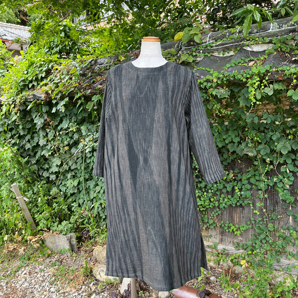新品】しのぶ 柿渋染め ワンピース M-L こきむらさき