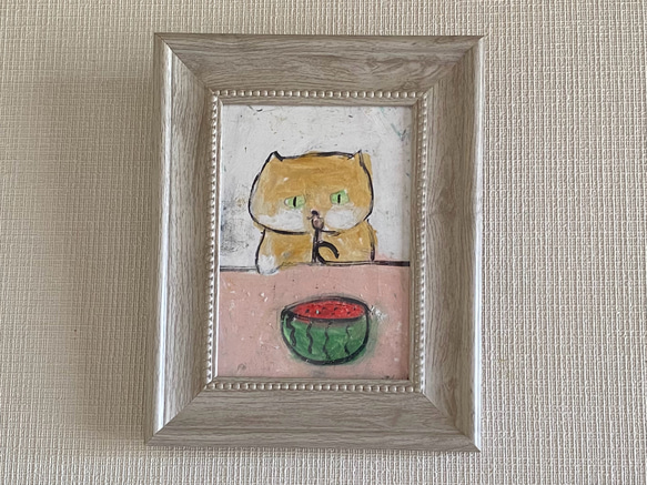 絵画。原画【猫ちゃんは緑のブドウとジュースに恋をした】 絵画。原画【猫ちゃんは緑のブドウとジュースに恋をした】 絵画