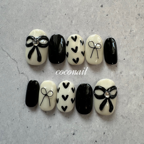 【No.013】ネイルチップ♡チェック柄♡ハート♡リボン♡ブルー系 No.013】ネイルチップ♡チェック柄♡ハート♡リボン♡ブルー系