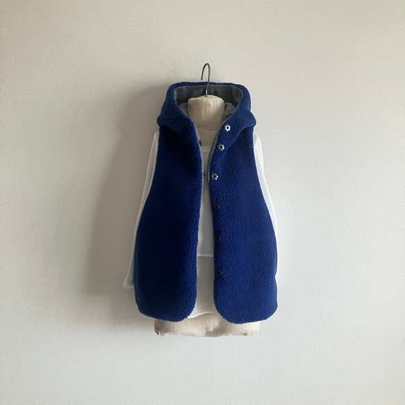 ボア×フリース　フードベスト　ブルー×グレー　限定3着 