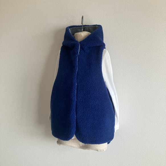 ボア×フリース　フードベスト　ブルー×グレー　限定3着 