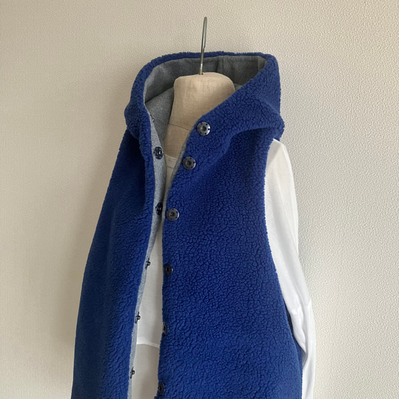 ボア×フリース　フードベスト　ブルー×グレー　限定3着 