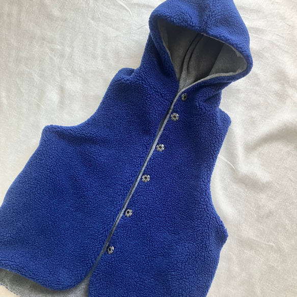 ボア×フリース　フードベスト　ブルー×グレー　限定3着 