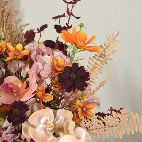 くすみピンク オレンジ ブーケ 秋婚 ウェディング 前撮り スワッグ