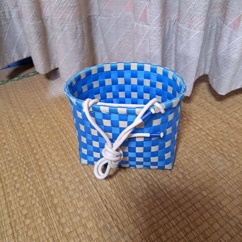 PPバンドかご(格子編み はけご ミニ)収穫かご、プラカゴ 模様a