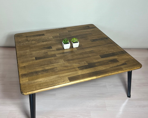 一枚板/角・側面加工済み/800×800】アンティーク風・折りたたみ式ロー