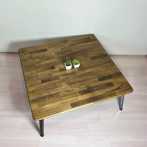 一枚板/角・側面加工済み/800×800】アンティーク風・折りたたみ式ロー