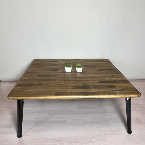 一枚板/角・側面加工済み/800×800】アンティーク風・折りたたみ式ロー