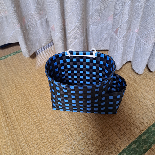 PPバンドかご(左ポケット付き はけご ミニ)、収穫かご、プラカゴ 模様a