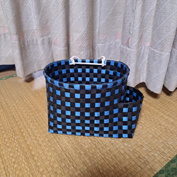 ●PPバンドかご(格子編みはけご　小)、収穫かご、模様a-黒-赤、色違い3個組 PPバンドかご(模様編み はけご 中)収穫かご、プラカゴ 模様c-黒