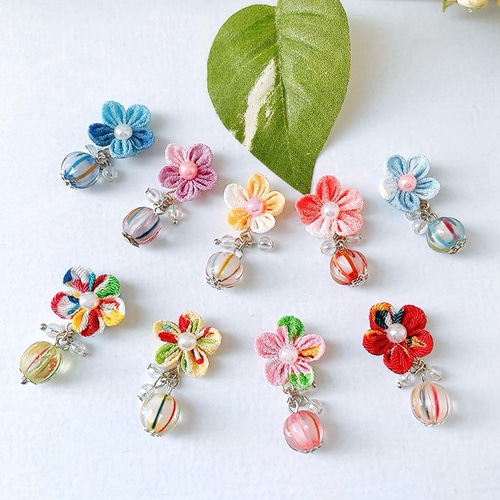 てまり飴×つまみお花ピアス 9種 ピアス イヤリング つまみ細工 手毬 飴