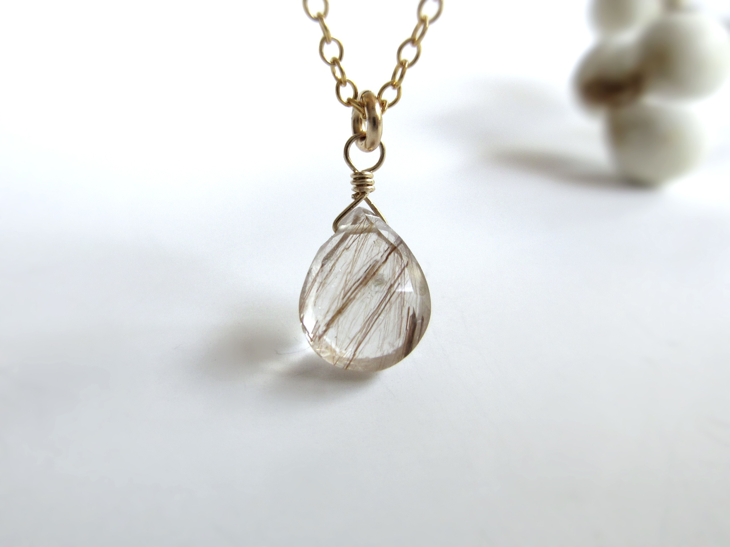 【美粒】8.5mm「ブラウンルチルクォーツ」14kgfネックレス