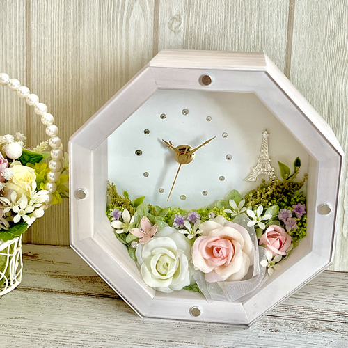 木製フラワースタンド 八角形 人工花付き