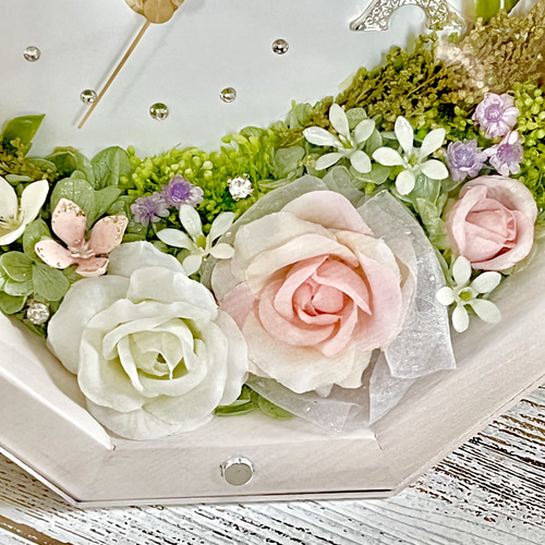 八角フラワー時計＊エッフェル塔 アンティークホワイト 花時計