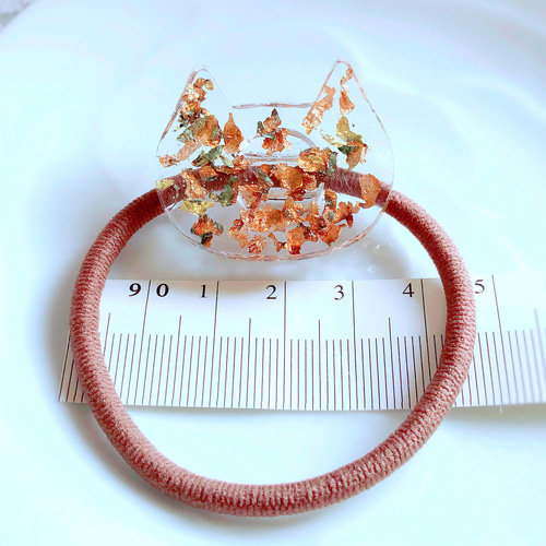 レジンヘアゴム、きらめき猫ちゃんクリアピンク