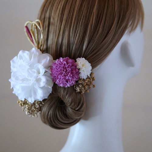 和装ヘッドドレス　伊賀組紐×フランス組紐×水引花　緋色 楽天市場】髪飾り 成人式 水引 組紐 紐 ロープ 花飾り 花 白