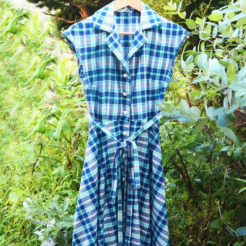 Emily~リネンコットンチェックのシャツドレス ワンピース garden