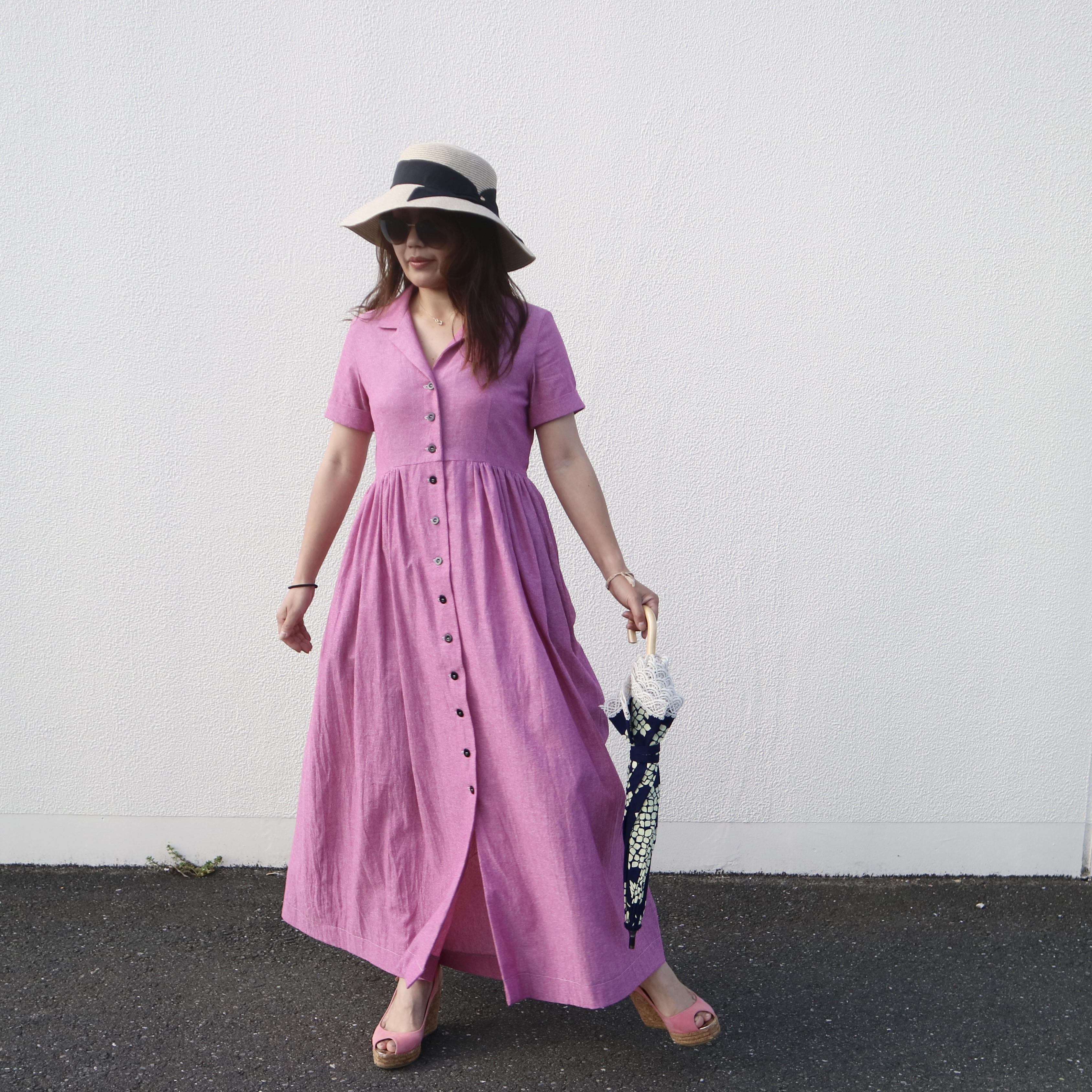 ~Clair~コットンシャンブレーのマキシフレアシャツドレス