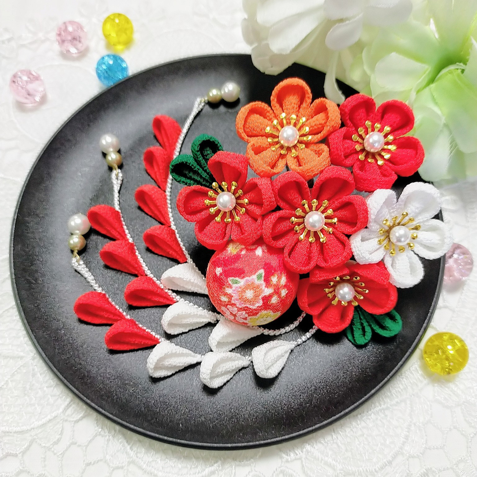 七五三 髪飾り つまみ細工 3歳 浴衣 甚平 パステルカラー うさぎ 5-C