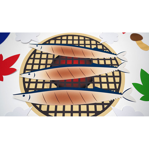 ☆壁面飾り 標準サイズ （横80cm※サイズ変更可能）「秋刀魚の塩焼きと