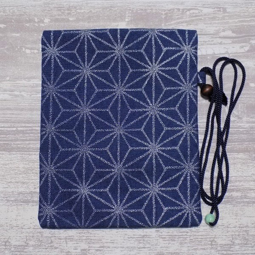 金彩工芸 麻の葉 銀仕上げ デニム地製 「道中財布・合切袋セット